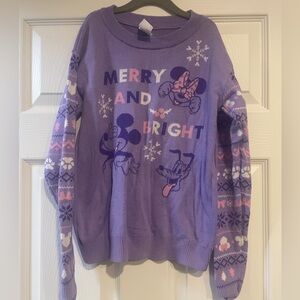 Disney girls Mickey and Minnie Christmas purple sweater, size L 10/12